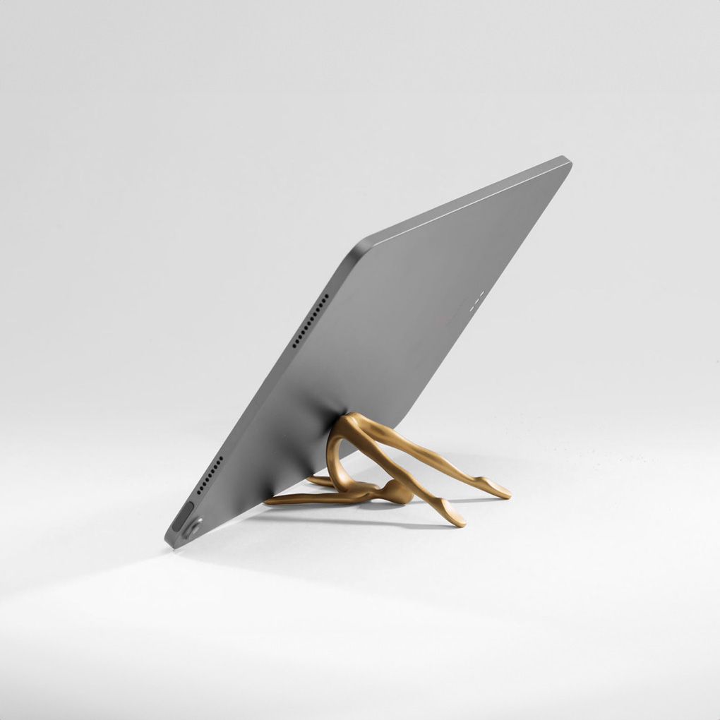 YOGA PHONE/TAB REST – Tabletop Tablet/Mobile Stand (Burnished Brass) - View 3 - Superr*
