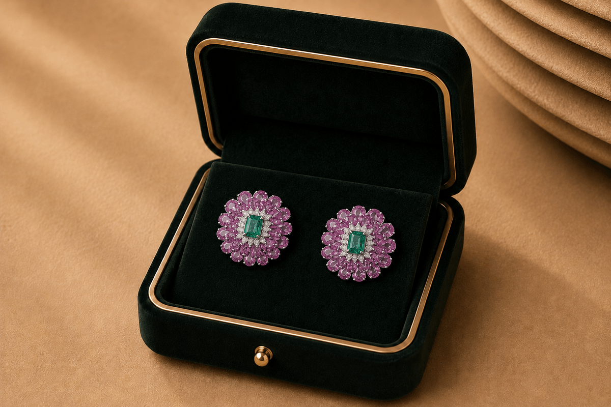 Izzari Roselle Emerald Ruby Floral Earrings - View 3 - Superr*