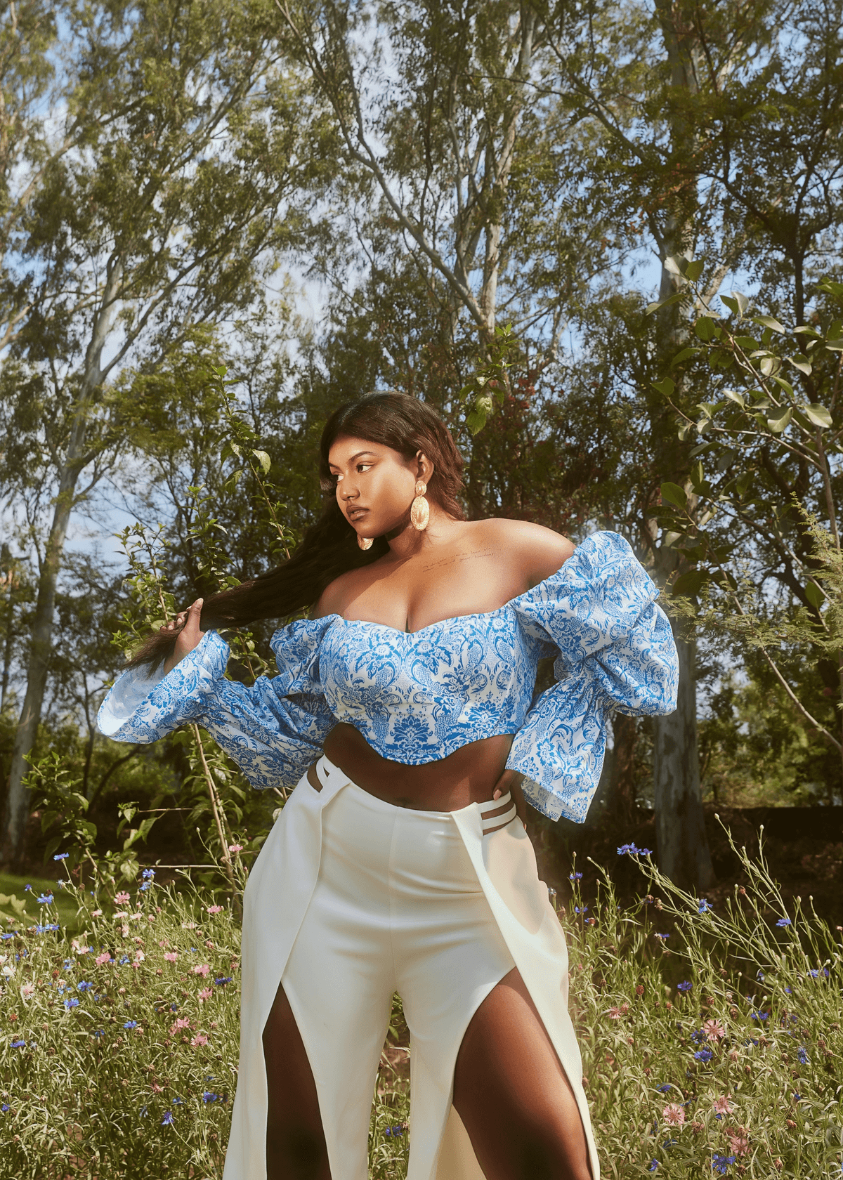Yelena Blue and White Corset and Pants Set CL - View 3 - Superr*