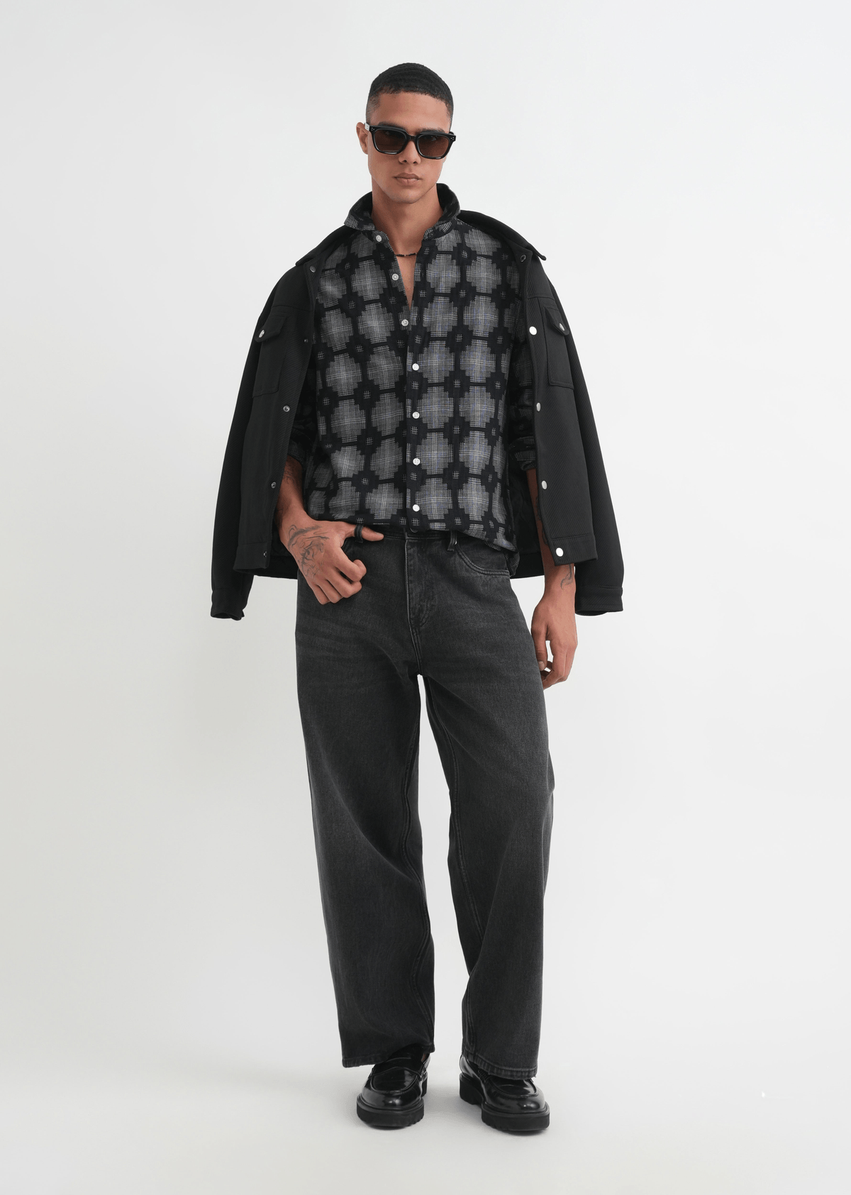 Black Geometric Jacquard Shirt - View 2 - Superr*
