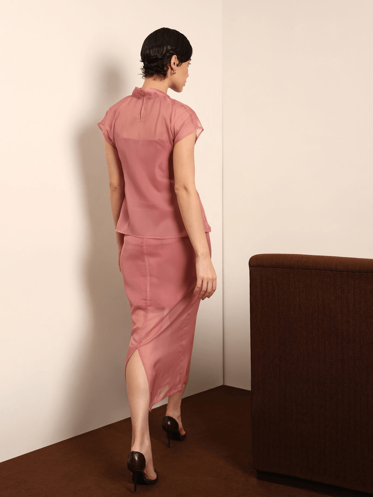 Organza Top & Midi Skirt Coord - Dusky Pink - View 3 - Superr*