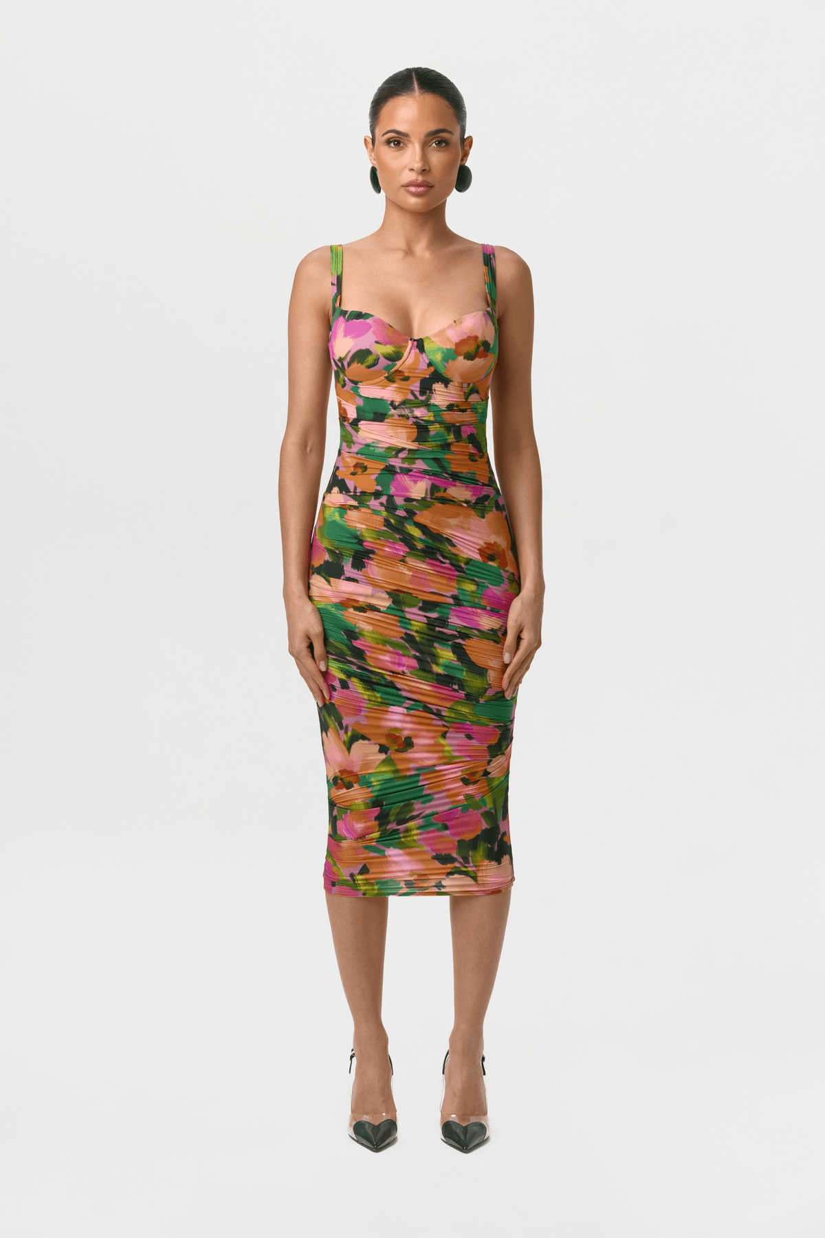 Naked Print Ruched Open Back Dress - View 2 - Superr*