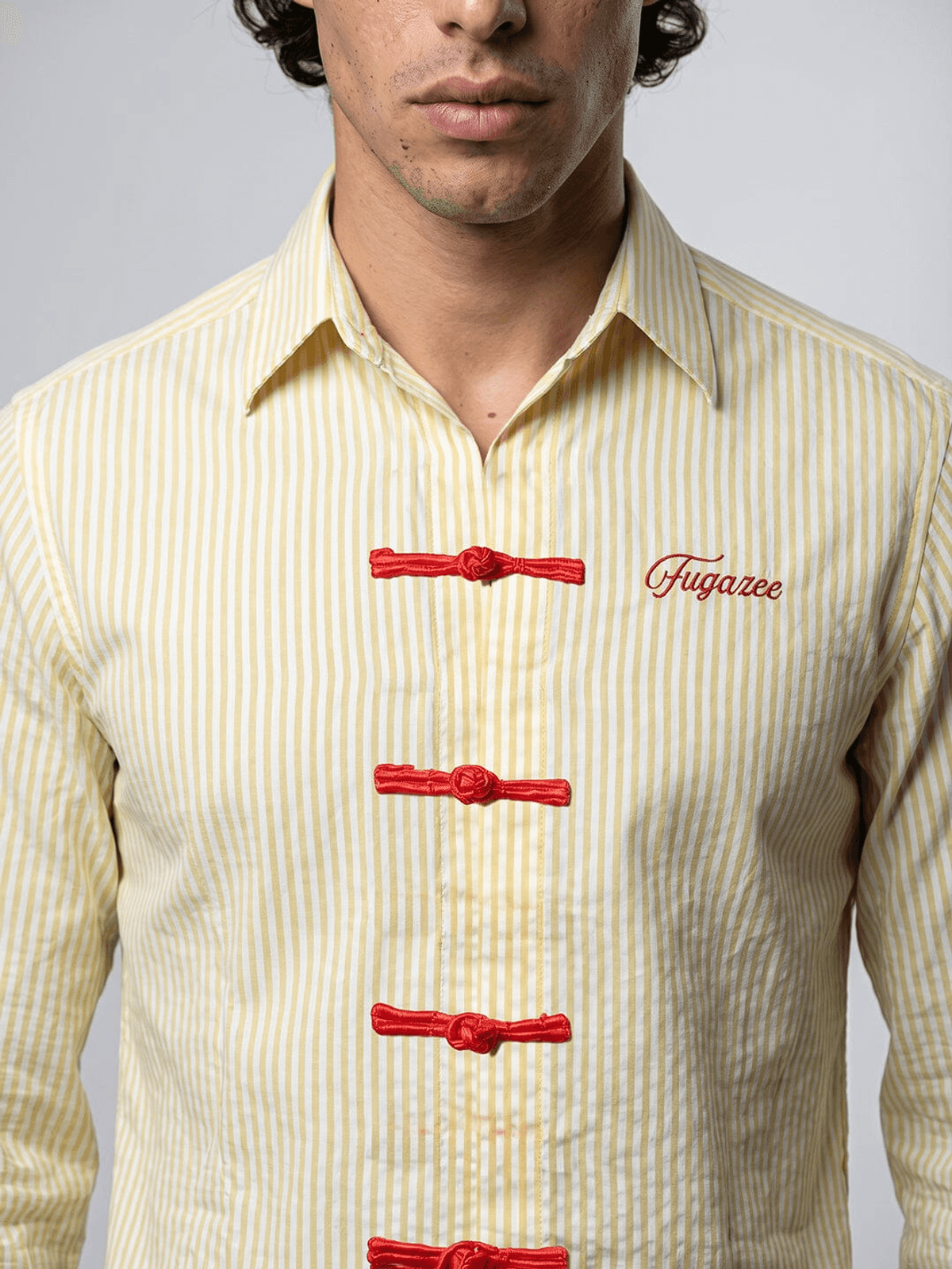 Lemon Striped Frog Buttoned Cropped Shirt - View 2 - Superr*