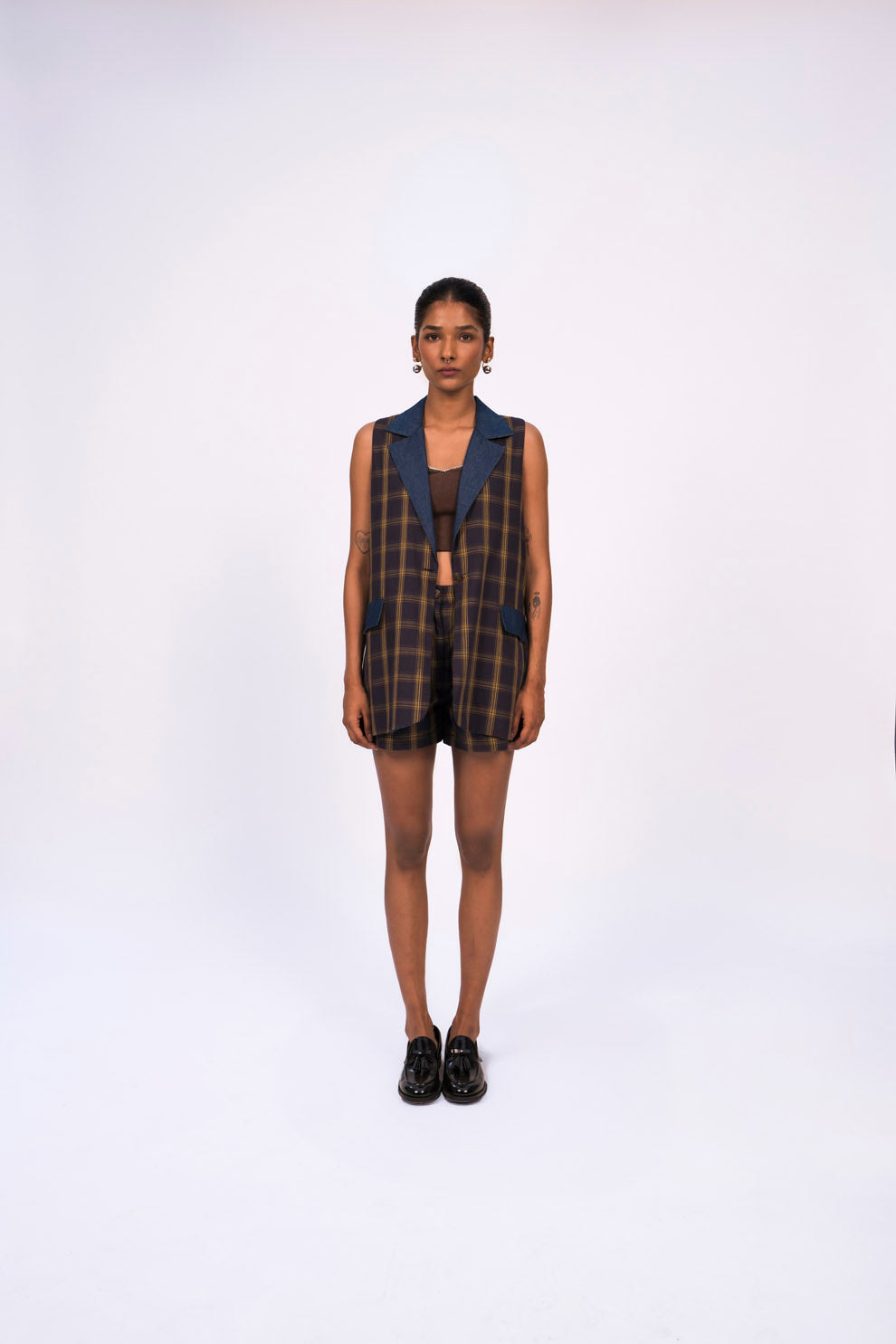 NAVY CHECK VEST - View 2 - Superr*