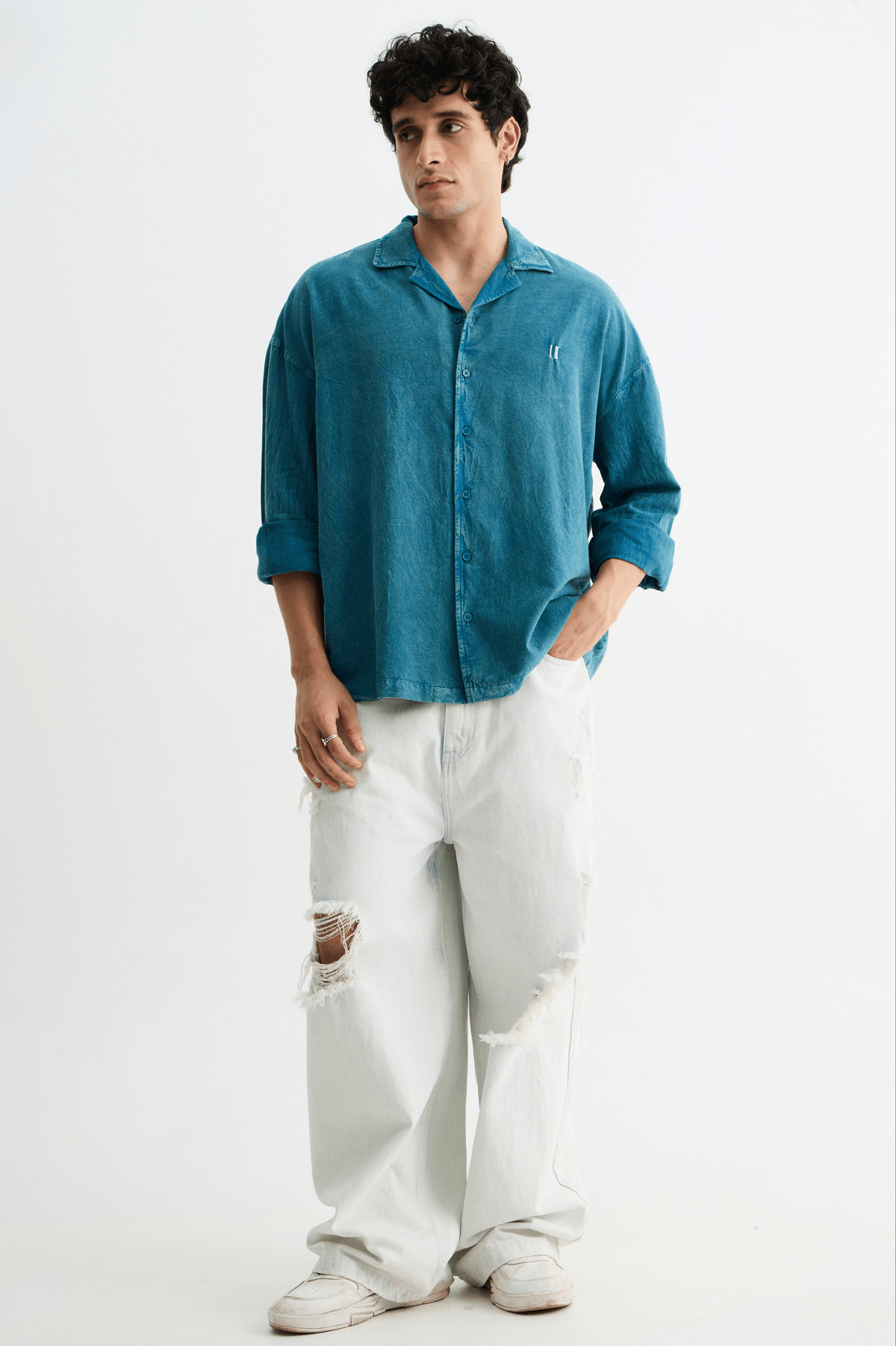 Aqua Blue Washed Past Shirt - View 4 - Superr*