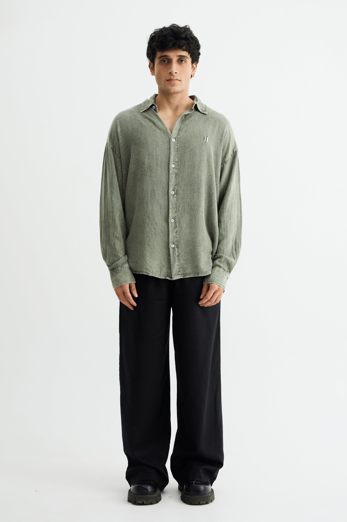 Washed Past Olive Linen Shirt - View 4 - Superr*