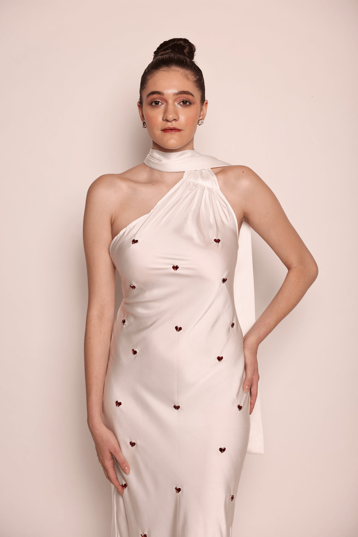 Beatrice - White one-shoulder slip dress with stone detailing - View 4 - Superr*