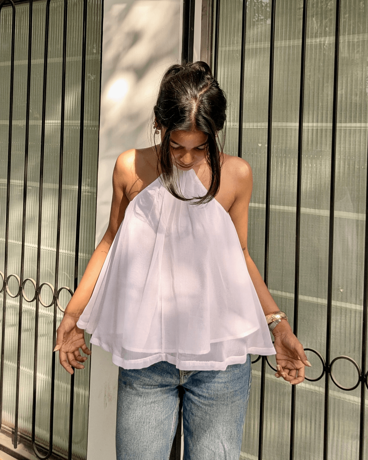 White Chiffon Halter-Neck Top - View 2 - Superr*