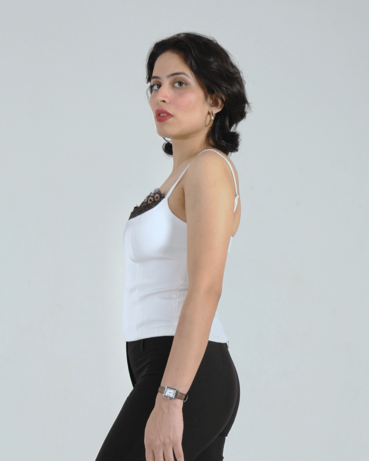 White Satin Lace-Trim Cami Top - View 3 - Superr*