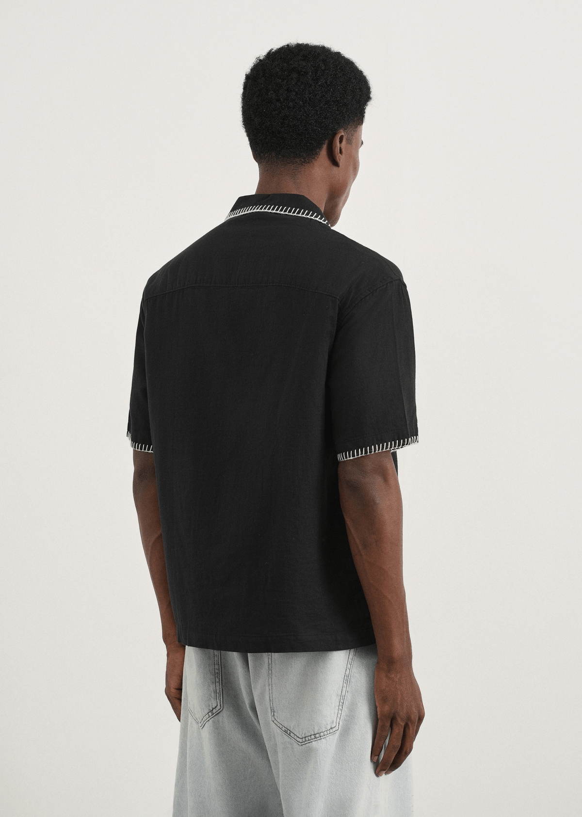 Black Contrast Embroidered Cotton Shirt - View 2 - Superr*