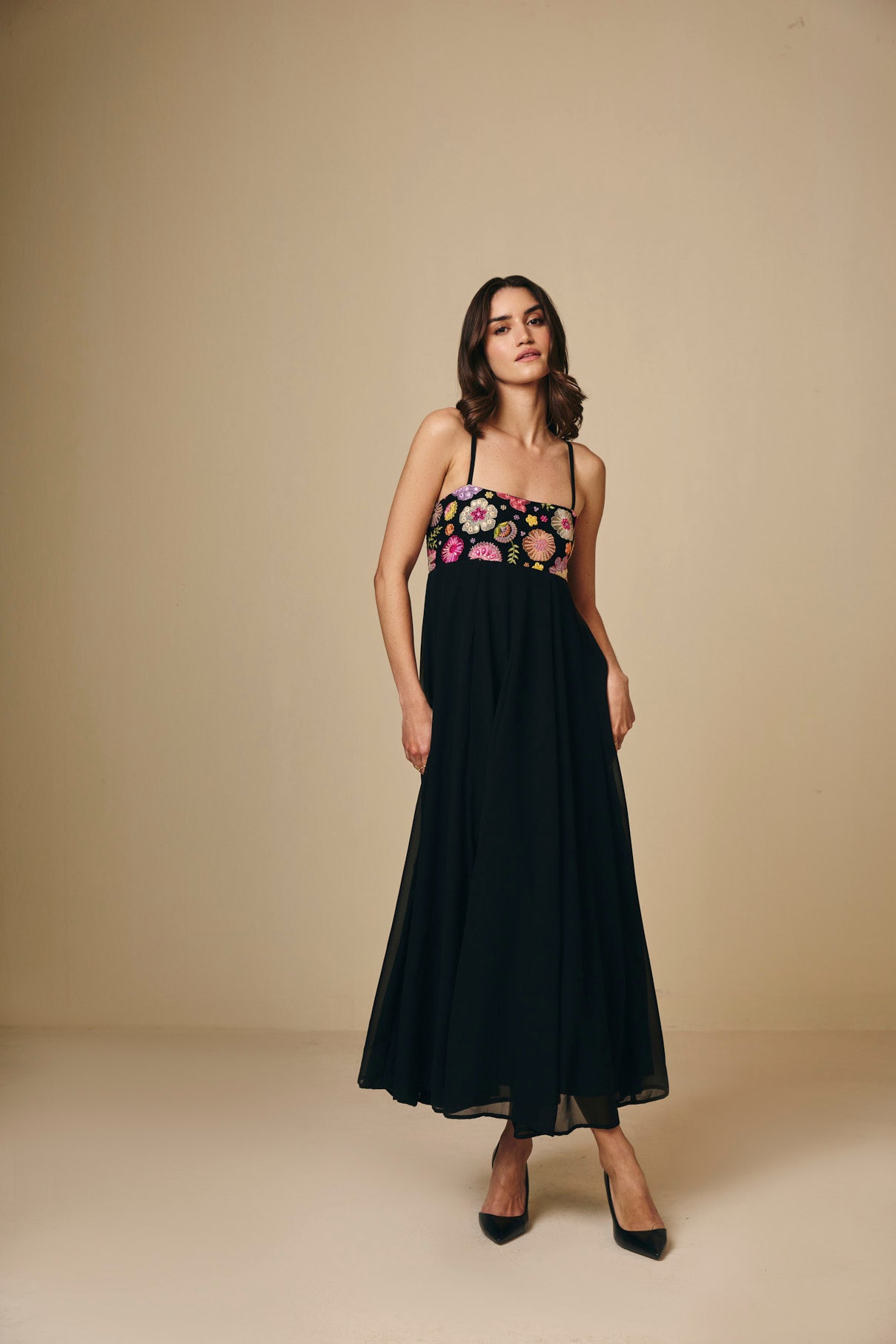 Black Embroidered Chiffon Maxi Dress - View 2 - Superr*