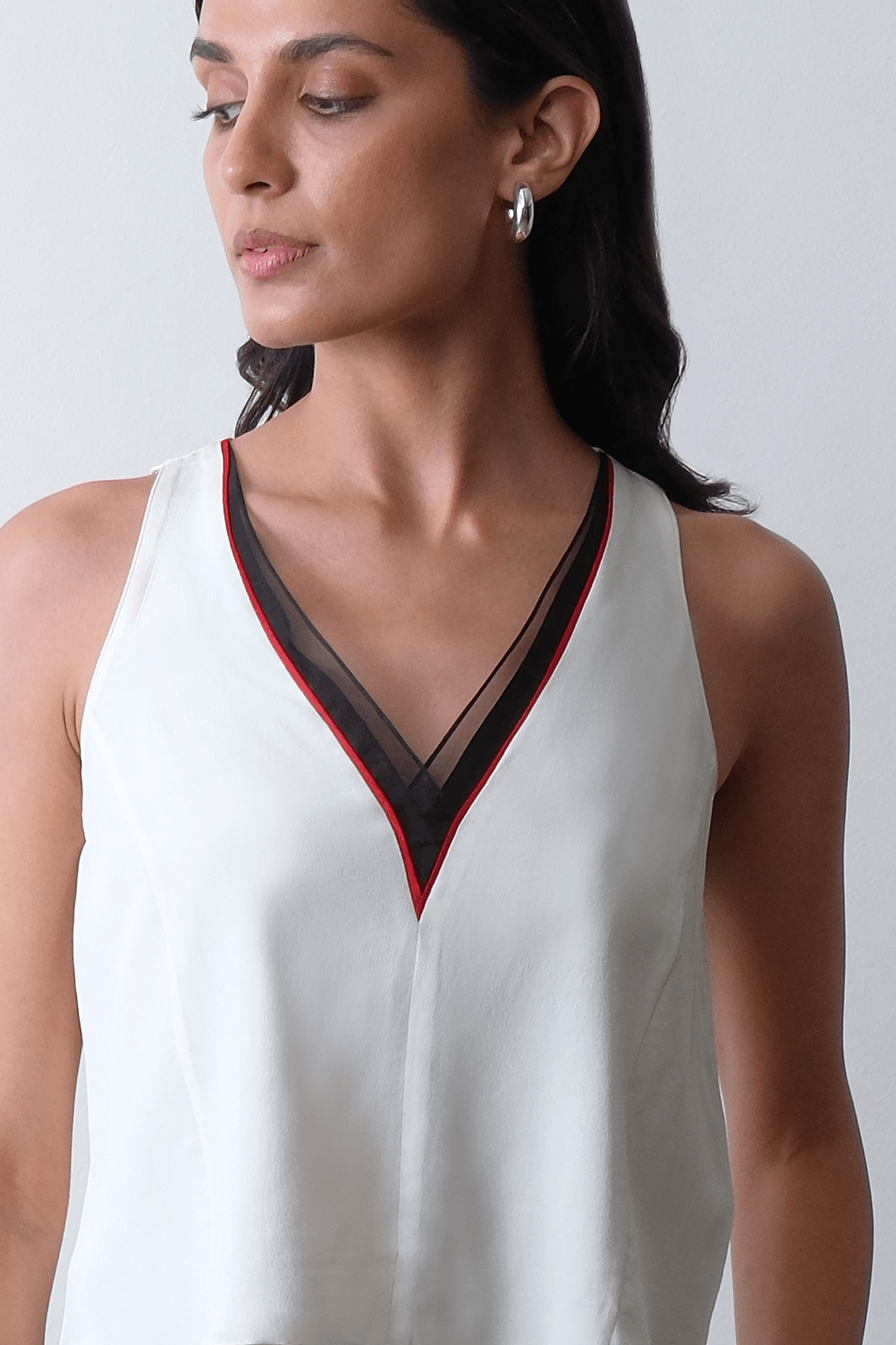 Ivory Silk Crepe Panel Top - View 2 - Superr*