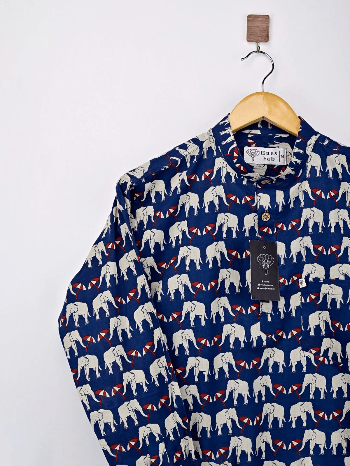 Navy Blue Elephant Umbrella Printed Short Kurta - View 3 - Superr*