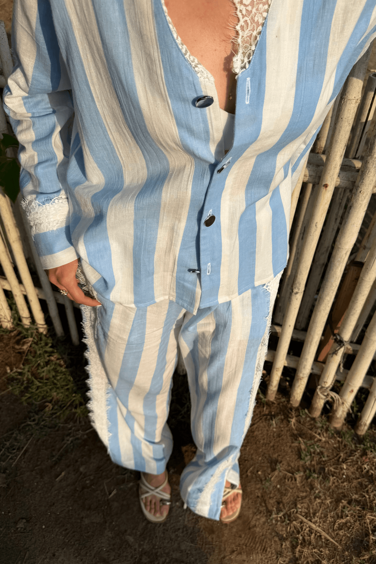 Blue Lace Stripe Women Set - View 3 - Superr*