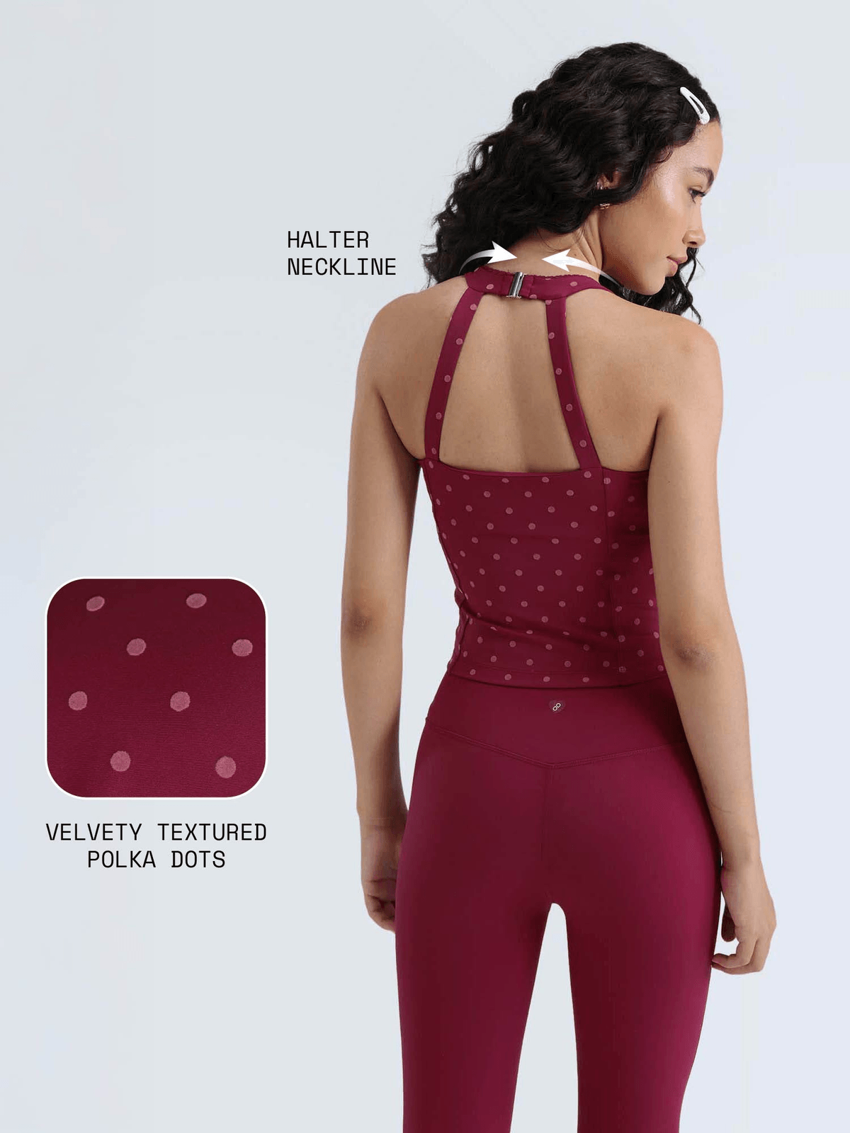 Berry Polka Lace Trim Halter Tank - View 4 - Superr*