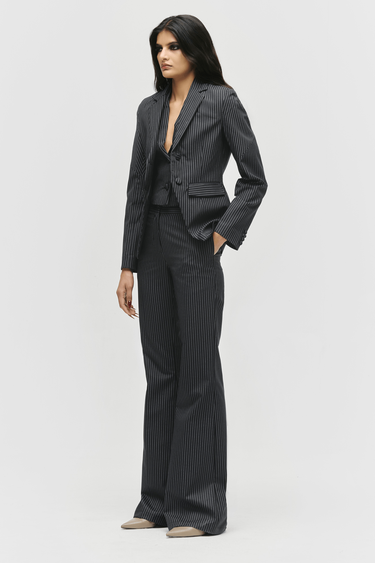 Belted Pinstripe Suit - View 2 - Superr*