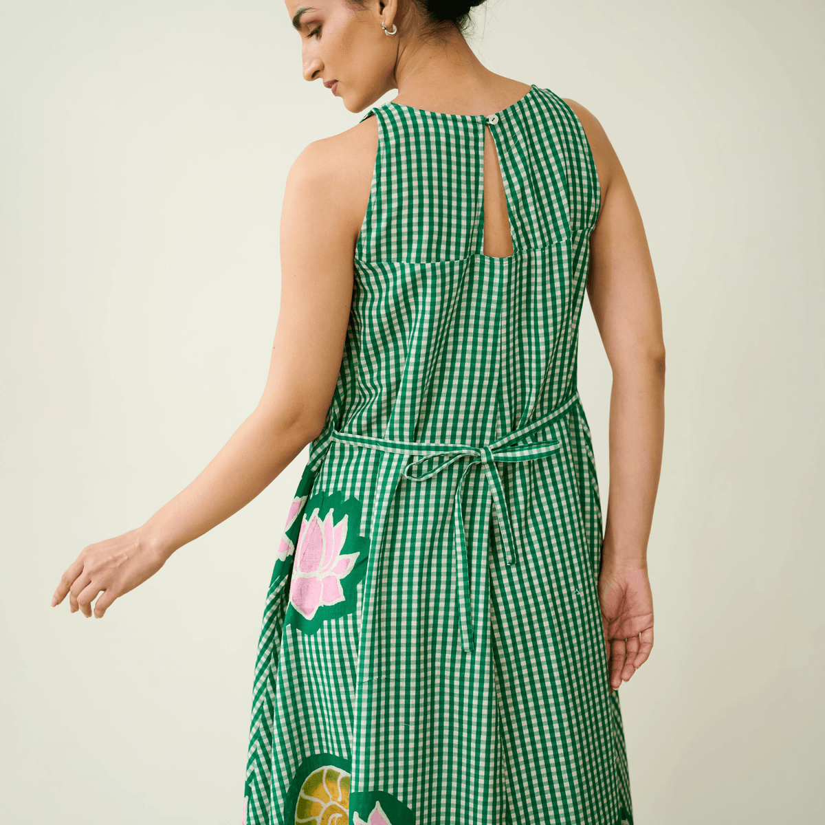 Mrinal Slub Cotton Summer Dress - Moss Green - View 4 - Superr*