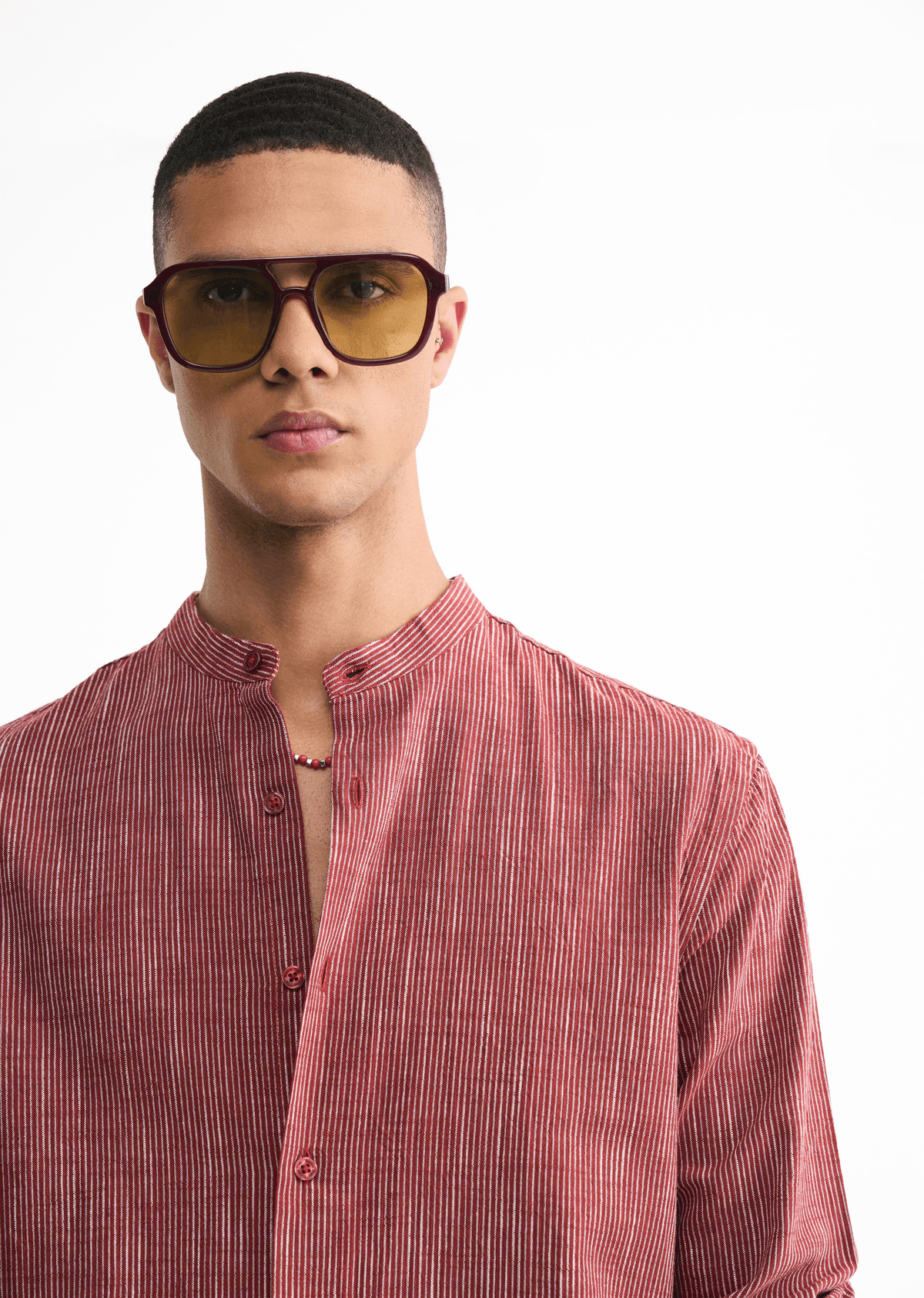 Brick Red Lyocell Cotton Stripe Shirt - View 3 - Superr*
