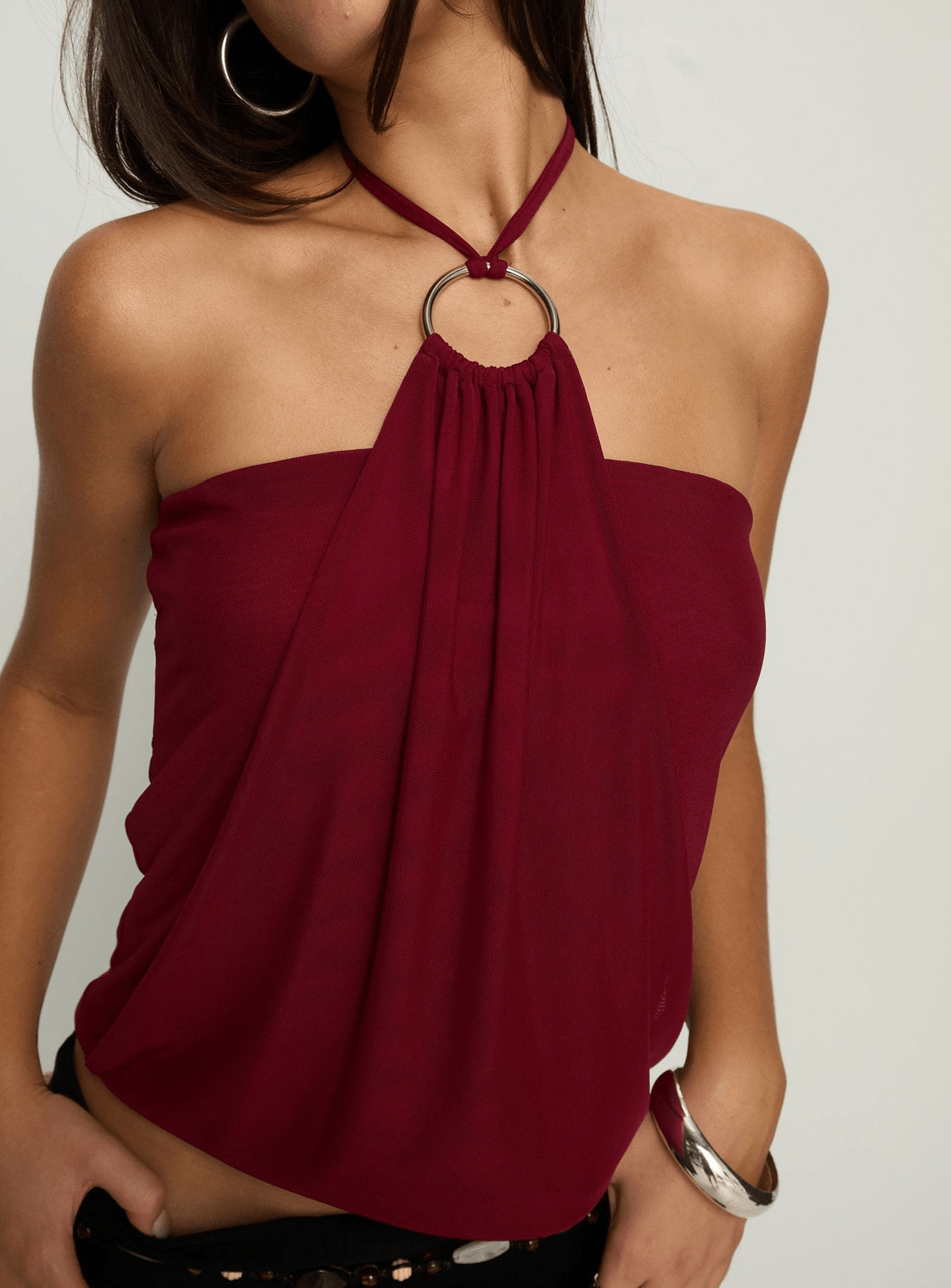 Clara Ring Maroon Halter Top - View 2 - Superr*