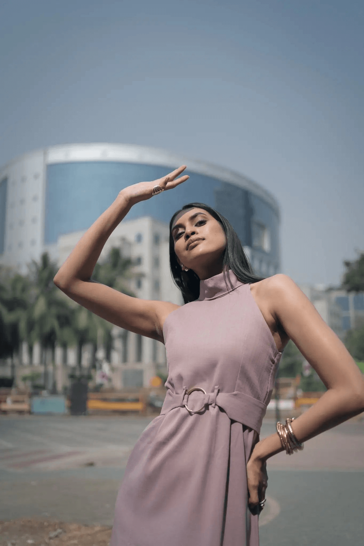 Muted Mauve Halter Neck Dress - View 3 - Superr*