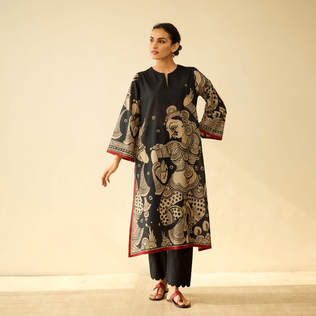 Taal Hand Embroidered Mulmul Cotton Kurta - Charcoal - View 4 - Superr*