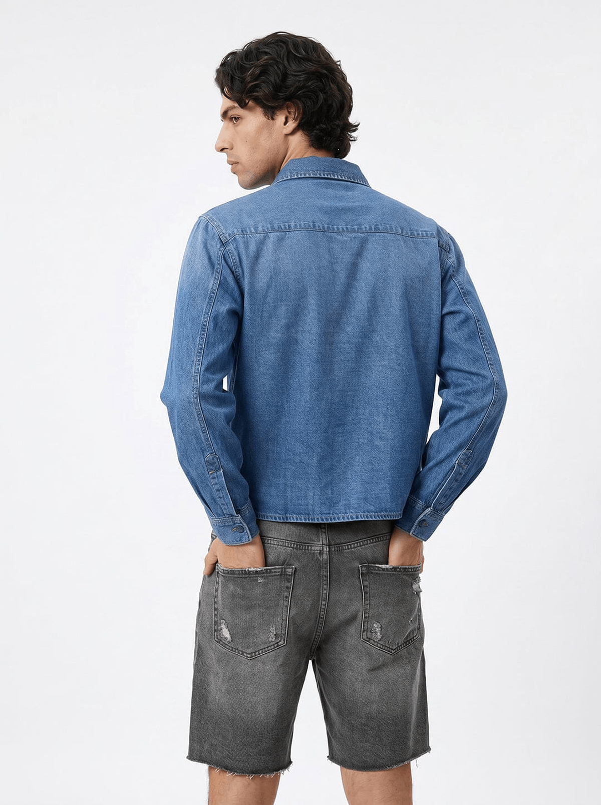 Denim Chinese Frog Buttoned Cropped Denim Shirt - View 4 - Superr*