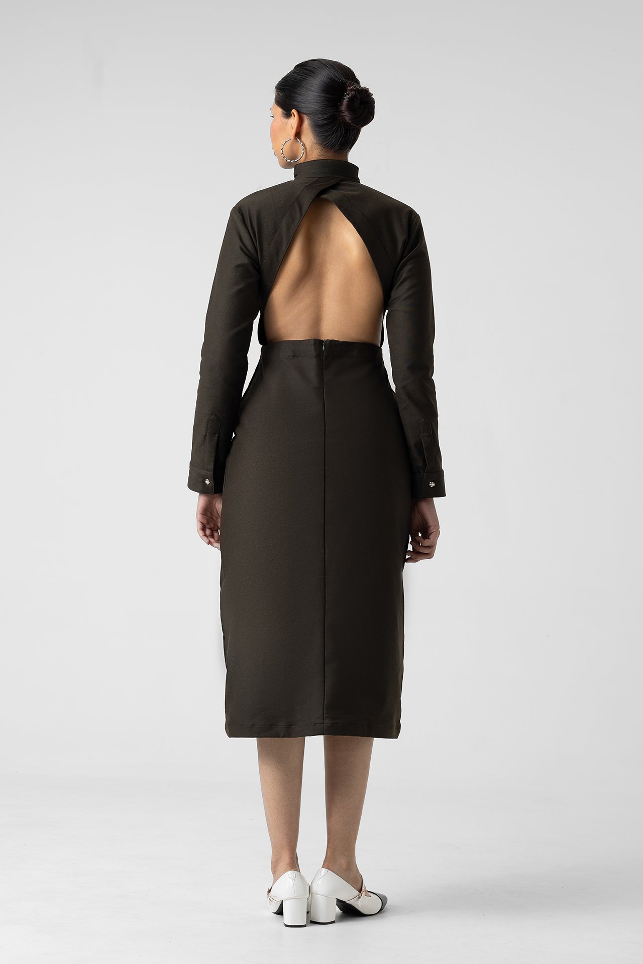HIGH NECK STRUCTURED MIDI DRESS - View 4 - Superr*