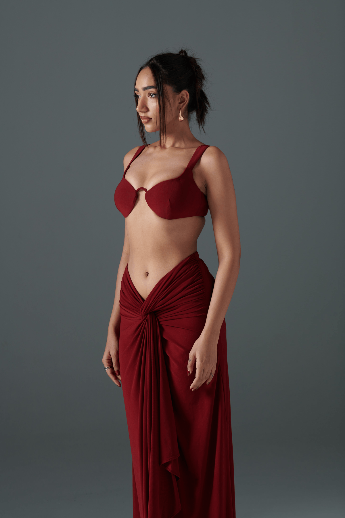 CRIMSON DRAPED SKIRT - View 4 - Superr*