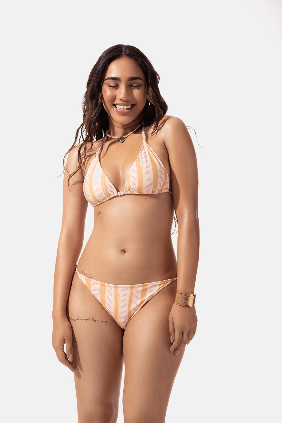 Hand Drawn Stripe Print Triangle Bikini Top - View 3 - Superr*