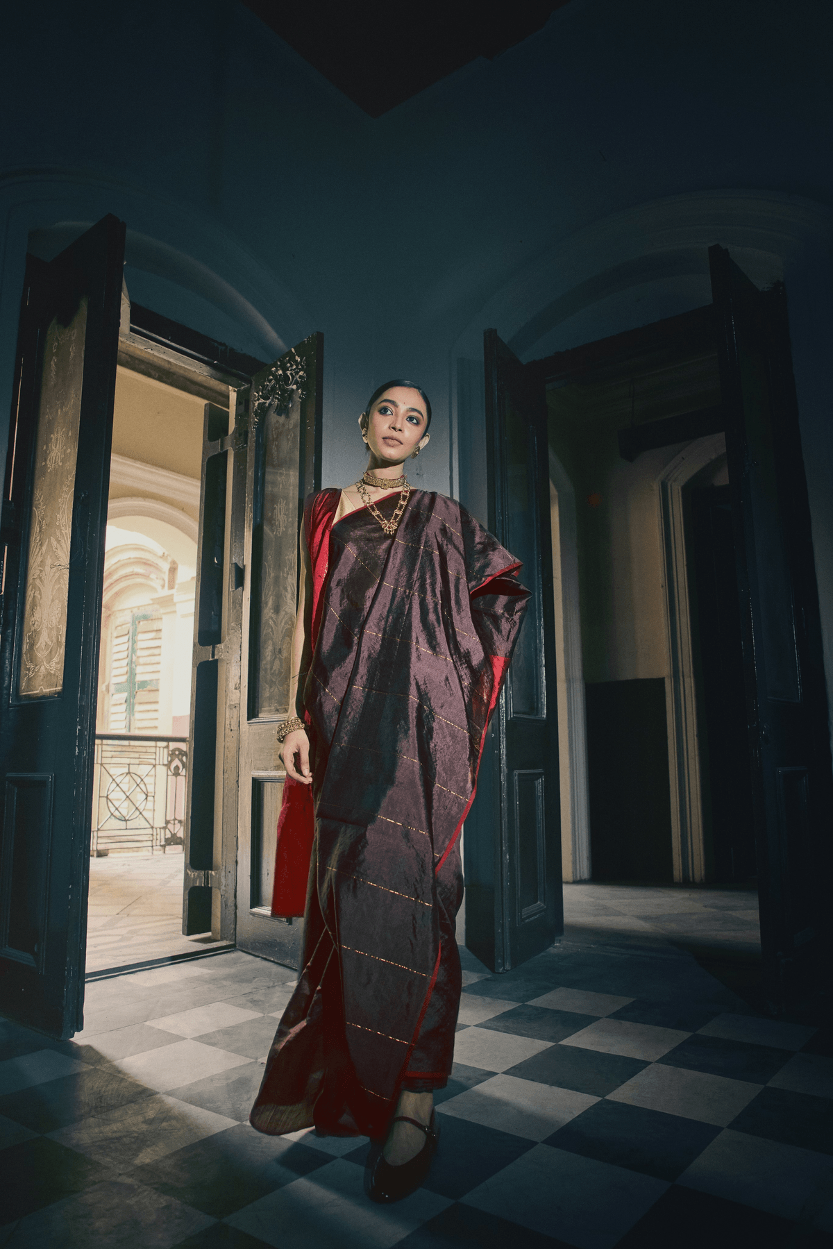 Bimla Maroon Brown Saree - View 3 - Superr*