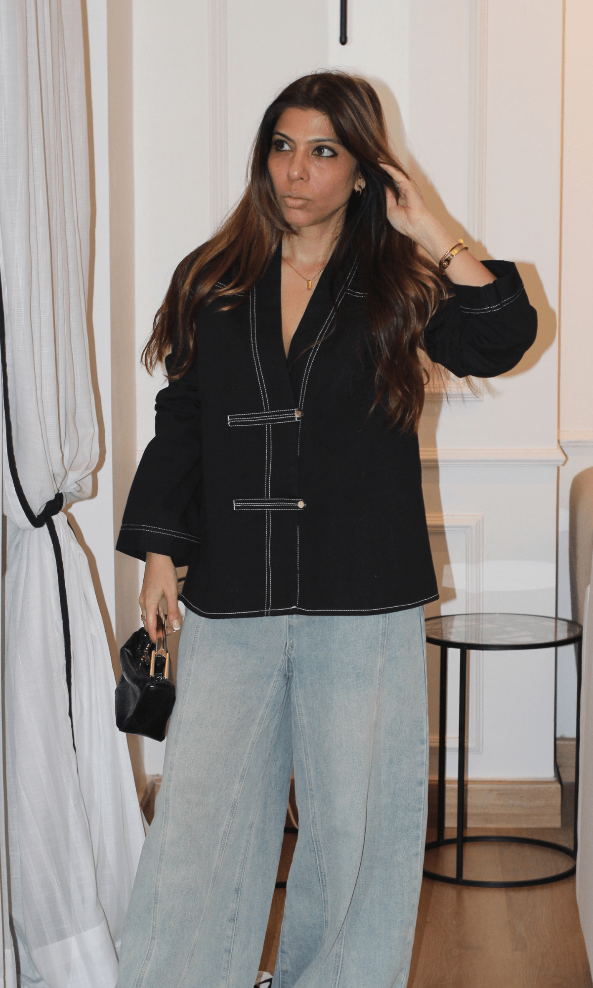 Black Contrast-Stitch Kimono Jacket - View 2 - Superr*