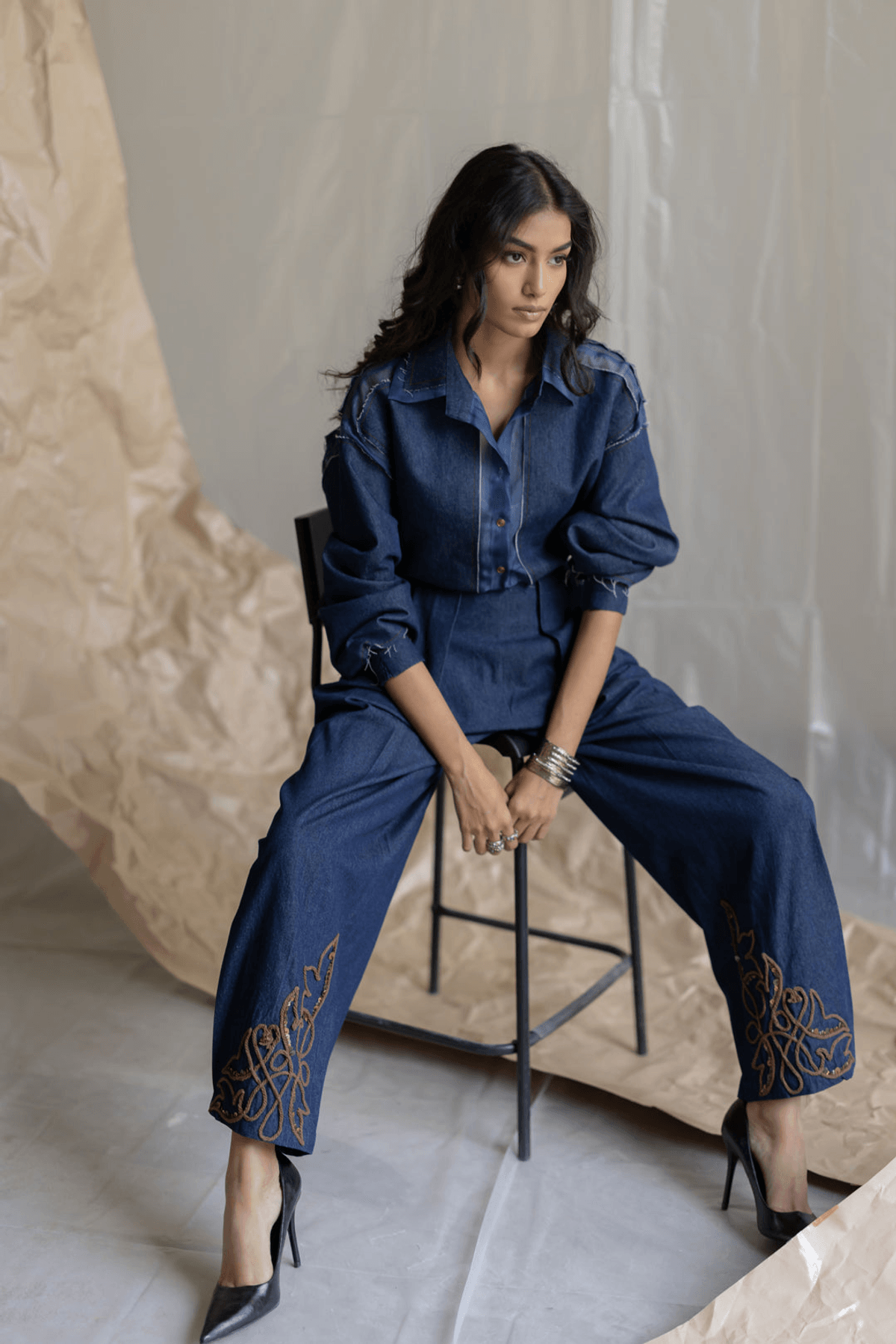 ORGANZA SHIRT WITH DENIM PATCH - View 4 - Superr*