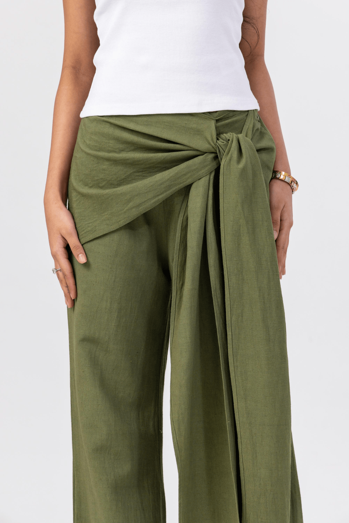 Scarf Wrap Pants - Olive - View 2 - Superr*