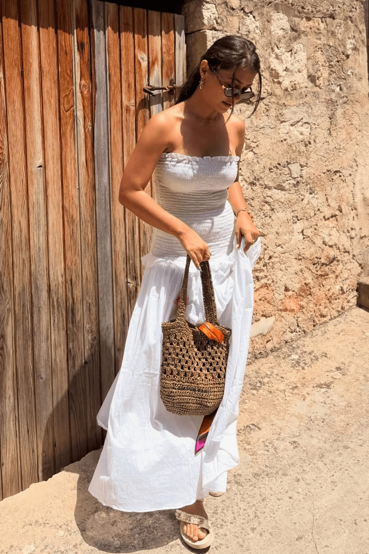 White Strapless Smocked Dress - View 4 - Superr*