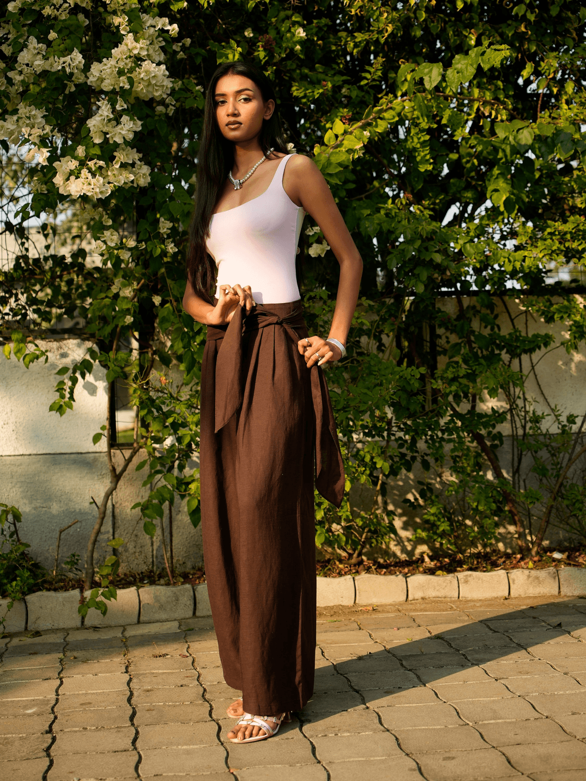 Brown Linen Wide Pants - View 4 - Superr*