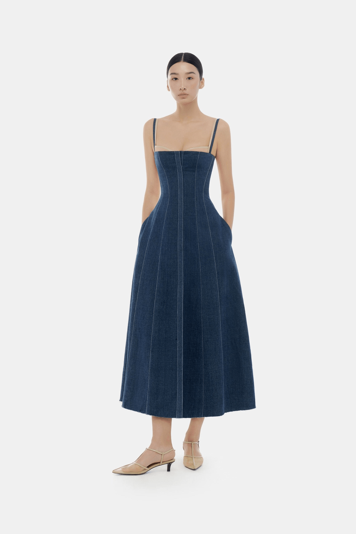 Denim Blue Corset Midi Dress - View 4 - Superr*