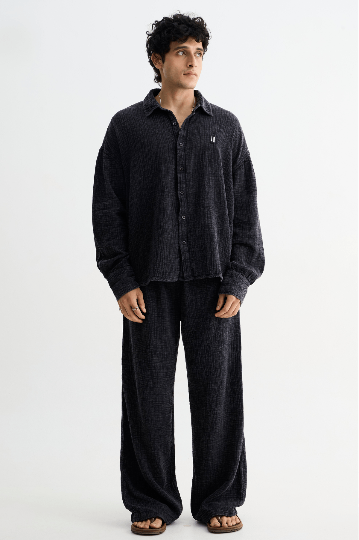 Black Washed Cotton Gauze Pant - View 4 - Superr*