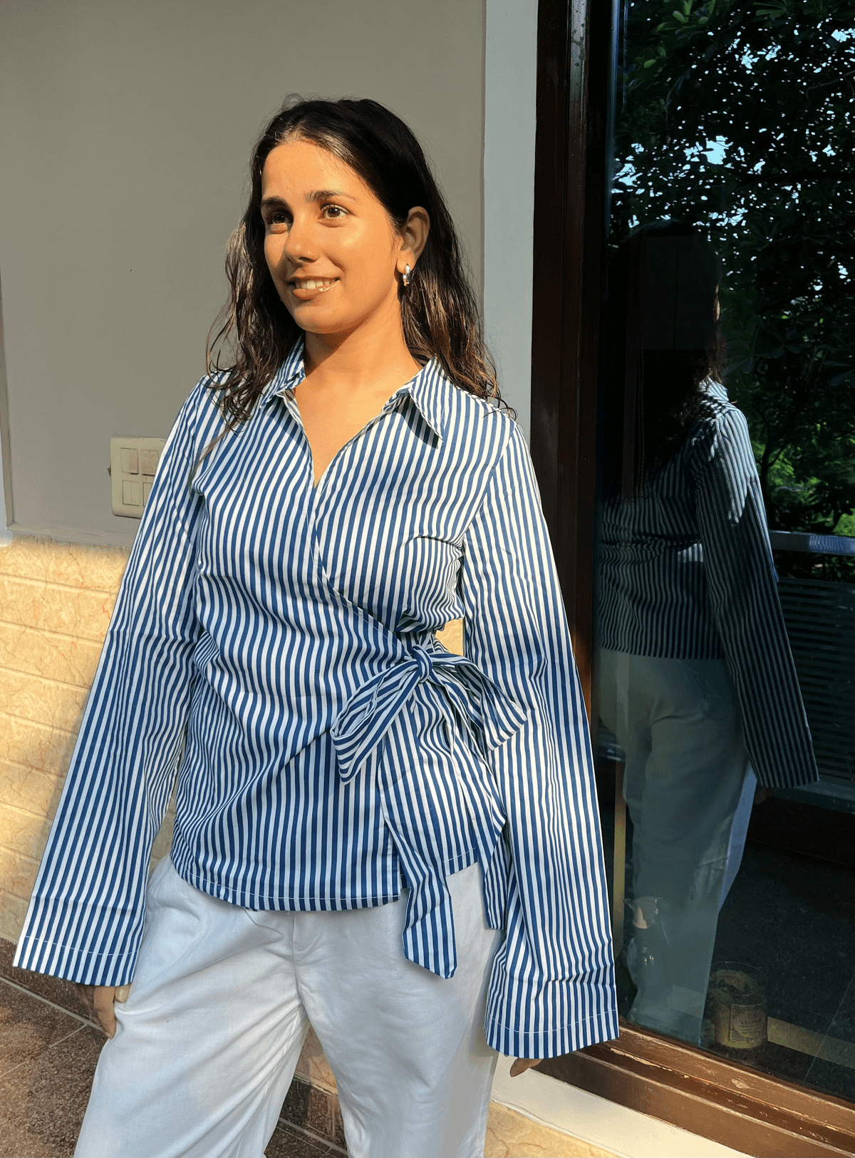 Blue Striped Wrap Shirt - View 2 - Superr*