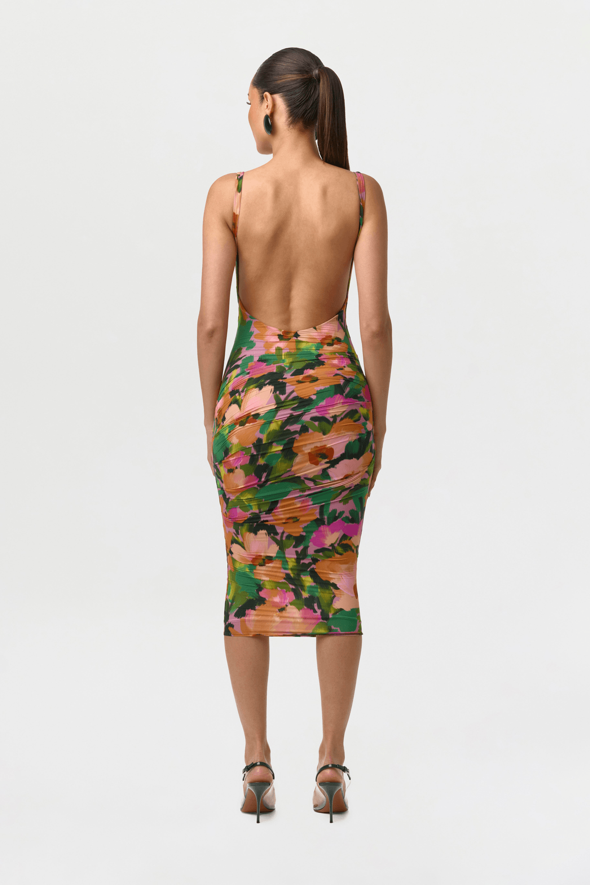 Naked Print Ruched Open Back Dress - View 4 - Superr*