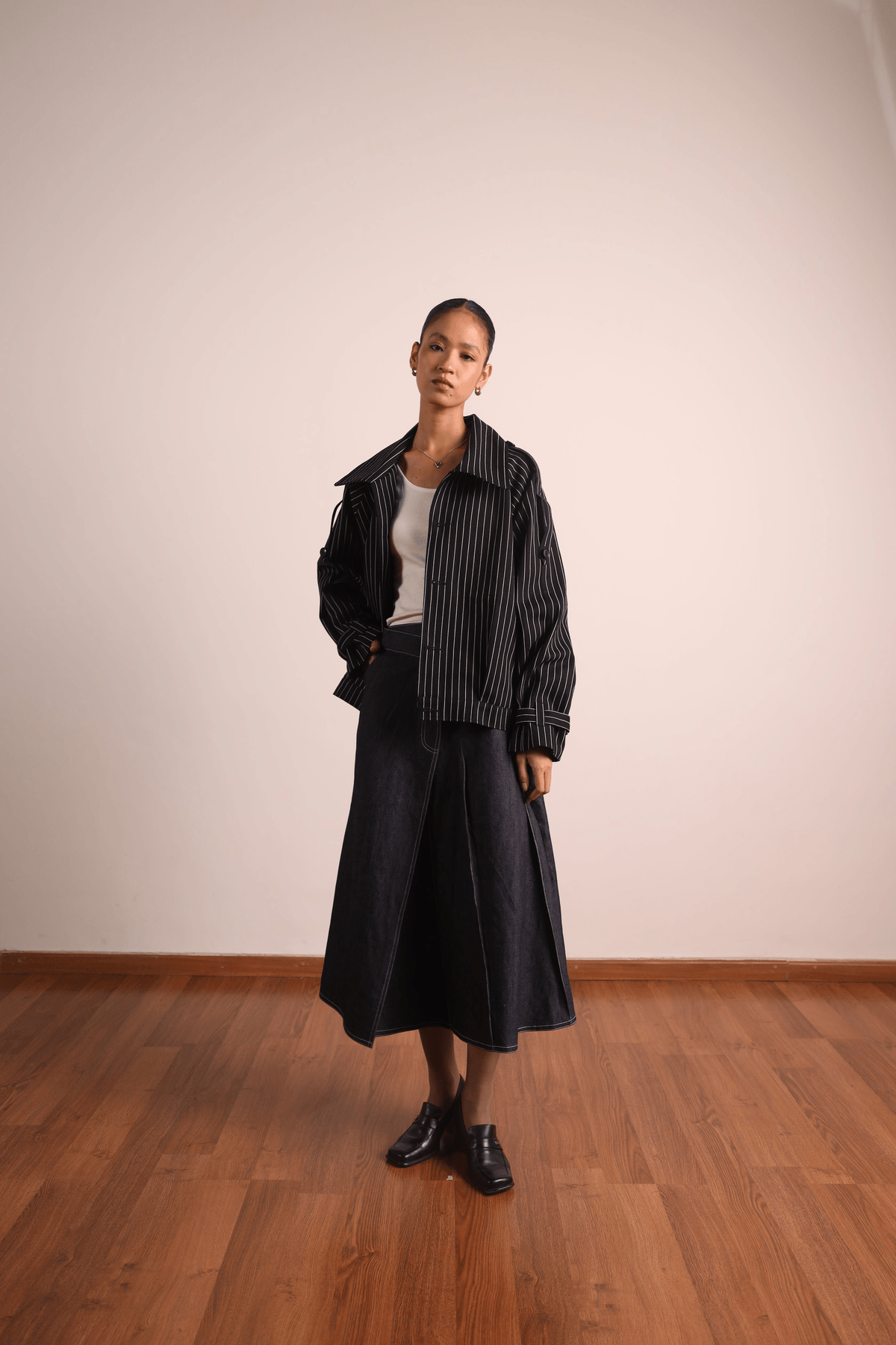 Pleated Wraparound Denim Skirt - View 2 - Superr*
