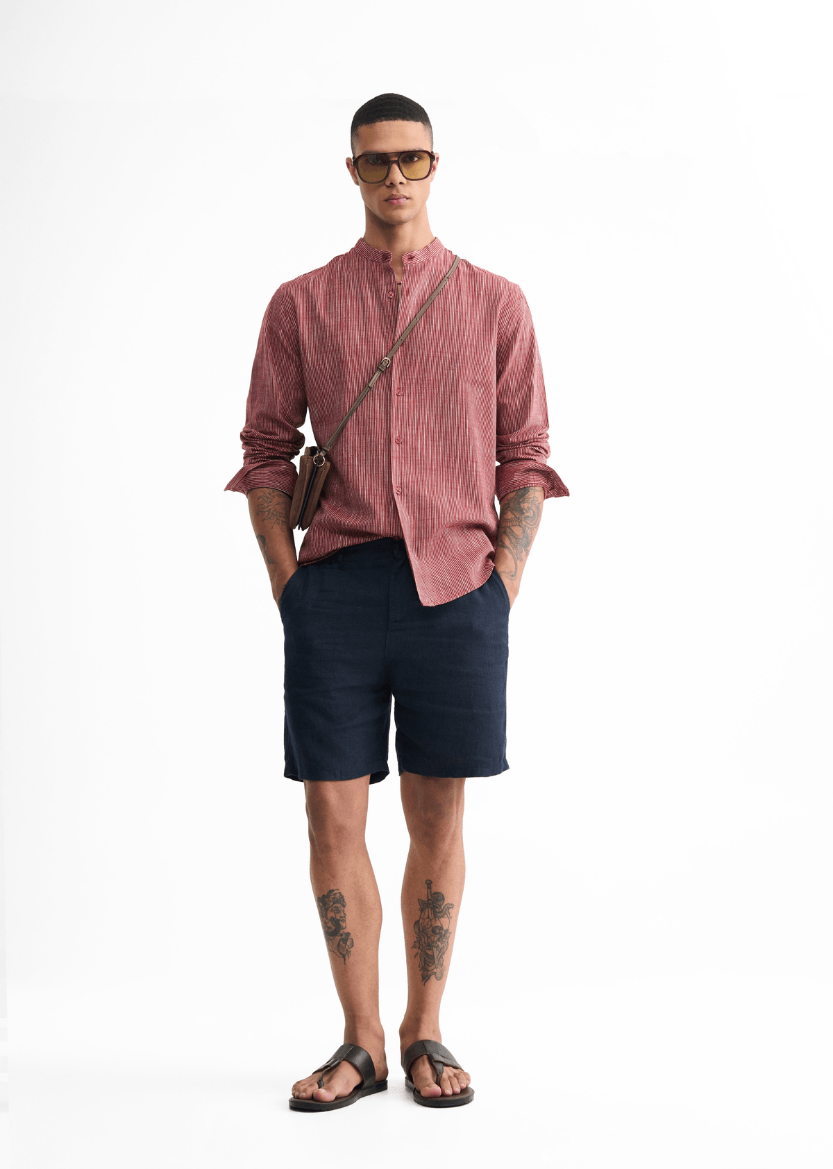 Brick Red Lyocell Cotton Stripe Shirt - View 2 - Superr*