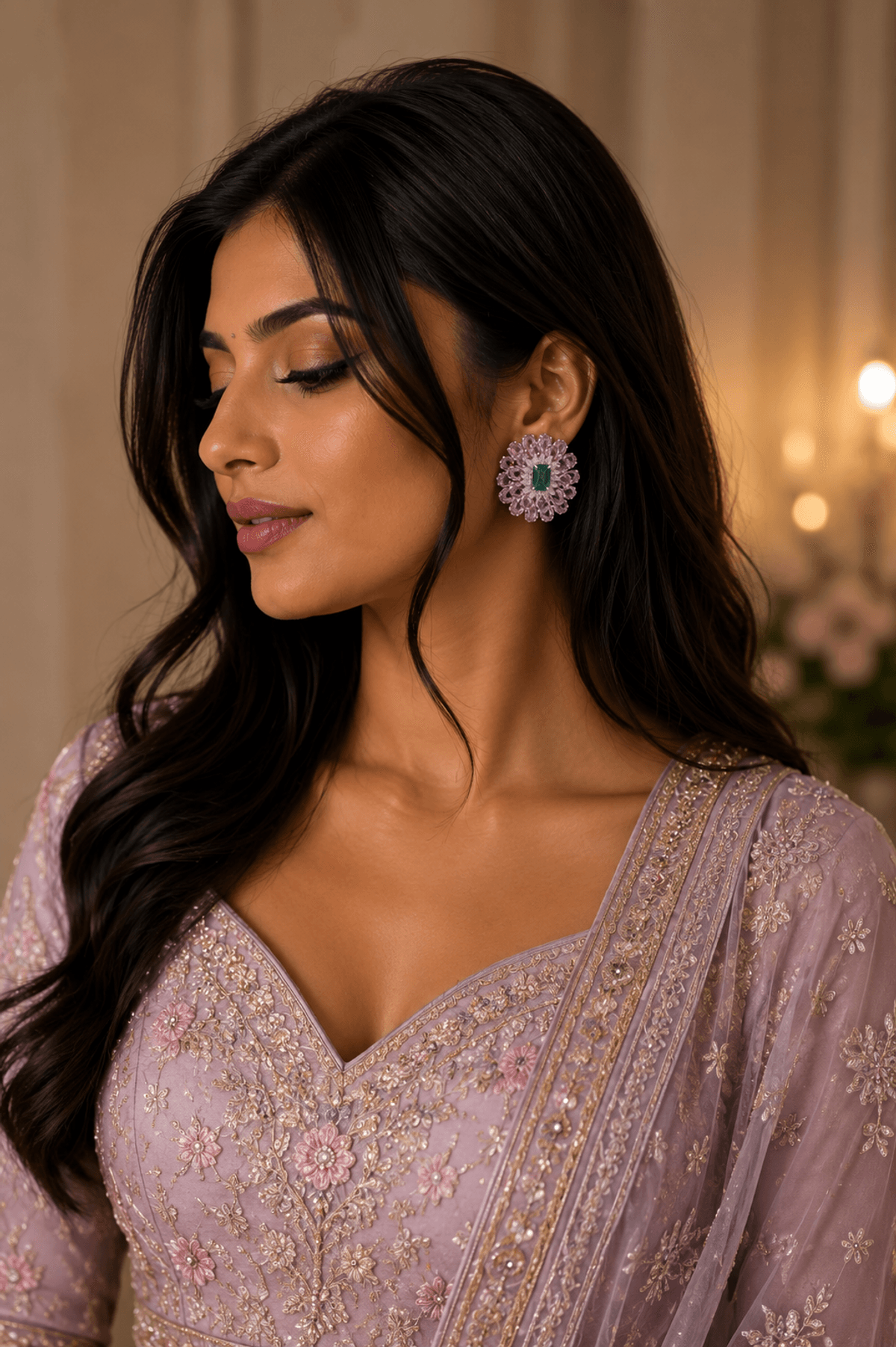 Izzari Roselle Emerald Ruby Floral Earrings - View 2 - Superr*
