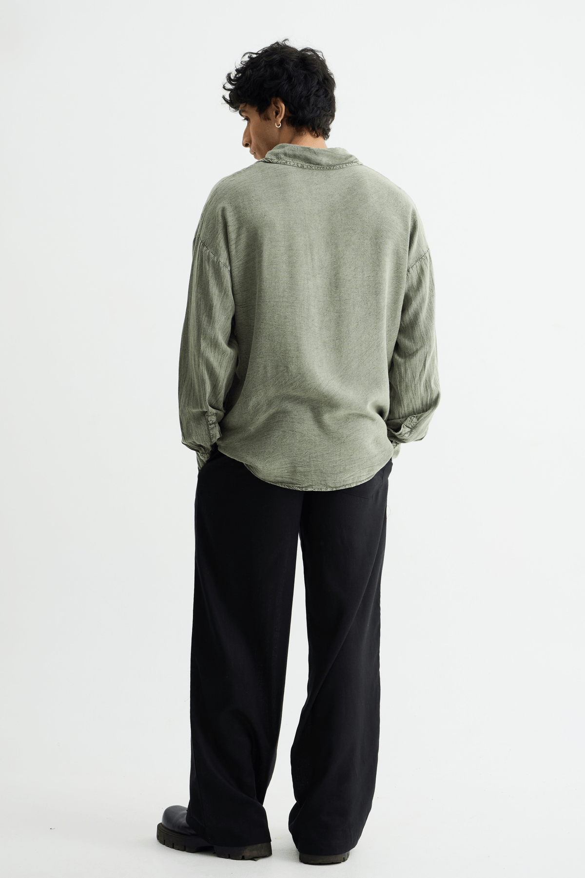 Washed Past Olive Linen Shirt - View 3 - Superr*