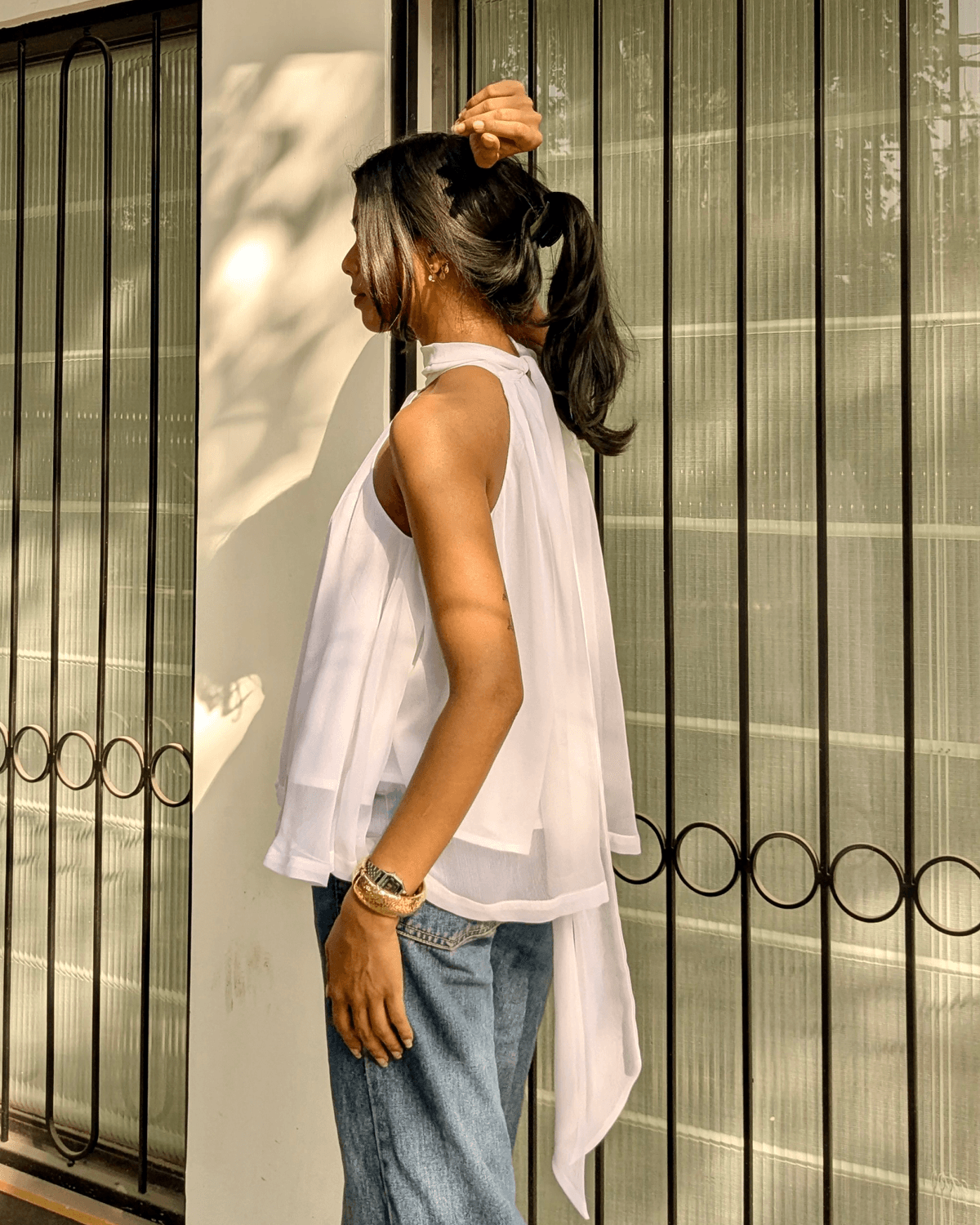 White Chiffon Halter-Neck Top - View 4 - Superr*