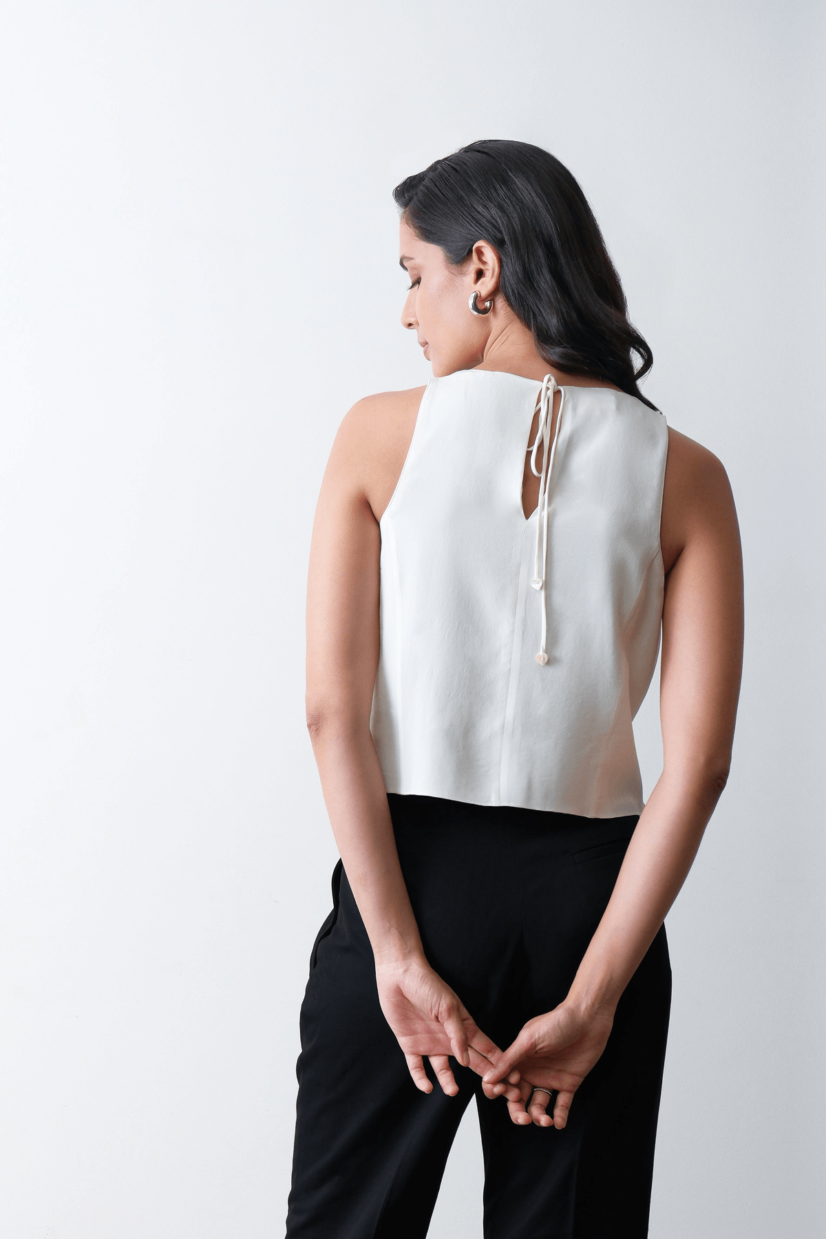 Ivory Silk Crepe Panel Top - View 4 - Superr*