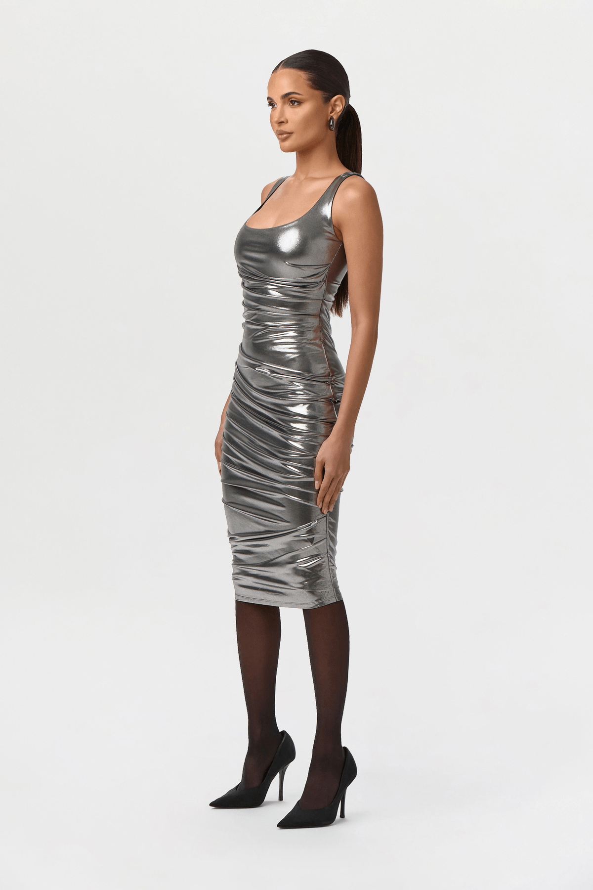 Foil Jersey Scoop Midi Dress - View 2 - Superr*