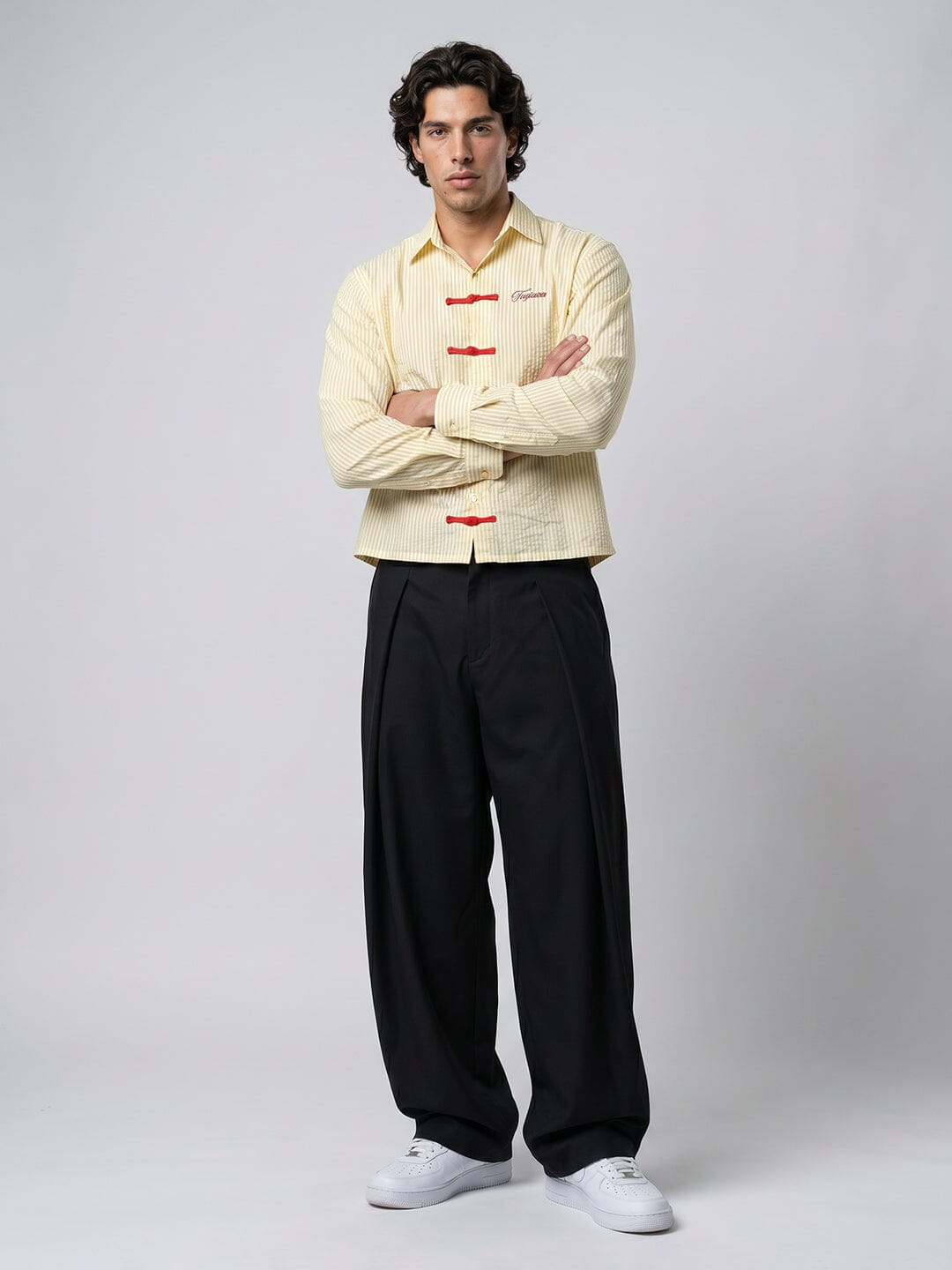 Lemon Striped Frog Buttoned Cropped Shirt - View 3 - Superr*