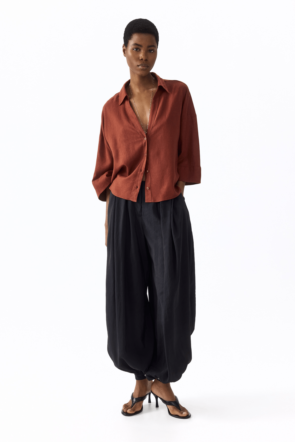 Women's Brown Linen-blend shirt - View 2 - Superr*