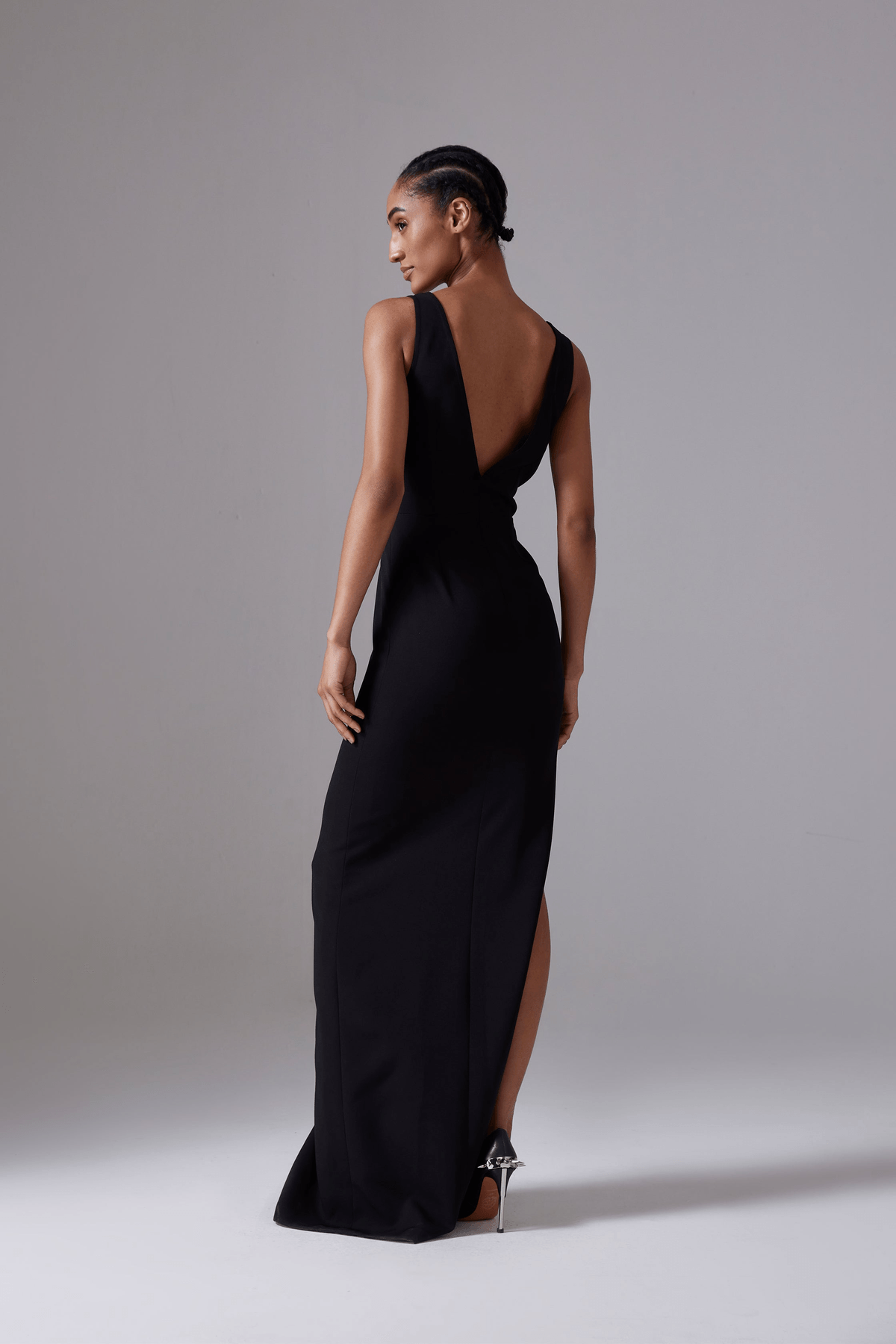 Noir Long Dress with Metal Buckle - View 3 - Superr*