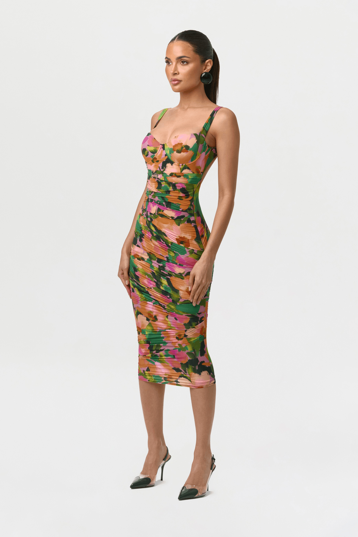 Naked Print Ruched Open Back Dress - View 3 - Superr*